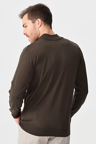 Desen Triko Ανδρικό πουλόβερ με μισό ζιβάγκο με μοτίβο μπροστά Μαύρο καφέ