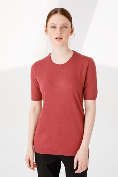 Desen Triko Жіноча блуза з лікрами, короткими рукавами та прямим коміром