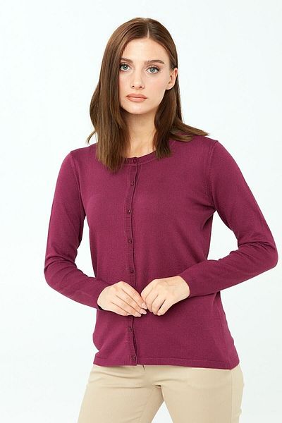 Desen Triko Γυναικεία Lycra Basic μακρυμάνικη ζακέτα με λαιμόκοψη δαμάσκηνο