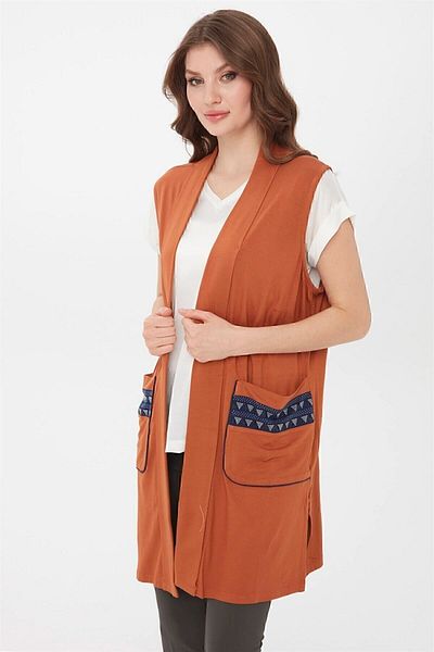 Desen Triko Women's Long Combed Cotton Vest Brown