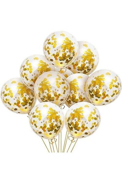 Partioutlet Şeffaf Gold Konfetili Balon 10 Adet