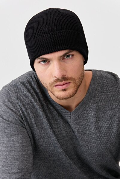 Desen Triko Чоловіча вовняна шапка чорна