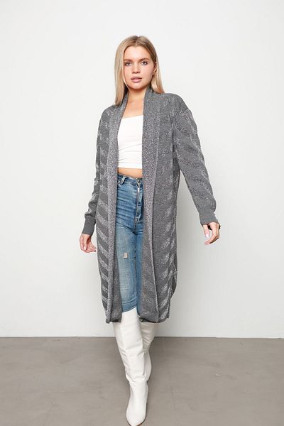 İKLİM LİFE Gray Stripe Glitter Cardigan
