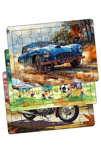 kutuTR Çocuklar Için Eğitici Ve Öğretici Ahşap 32 Parça Renkli Puzzle 3lü Set...