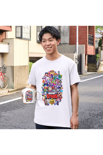 ALPŞAN TİCARET Brawl Stars Copii Adulti Tricou Alb Cană