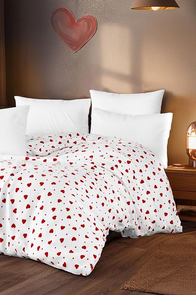 Lorien Double Heart Patterned Duvet Cover - Quilt Cover 200x220 Cm