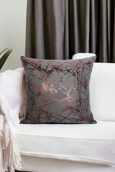 ÖZENEV Gray Copper Foil Patterned Throw Pillow Cover Decorative Stylish Soft Living Room Sofa
