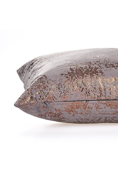 ÖZENEV Anthracite Copper Throw Pillow Cover Decorative Patterned Velvet Soft Living Room Sofa