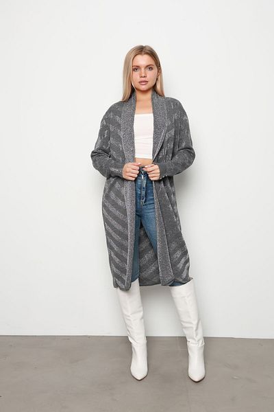 İKLİM LİFE Gray Stripe Glitter Cardigan