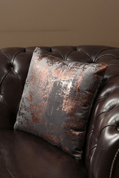 ÖZENEV Anthracite Copper Throw Pillow Cover Decorative Patterned Velvet Soft Living Room Sofa