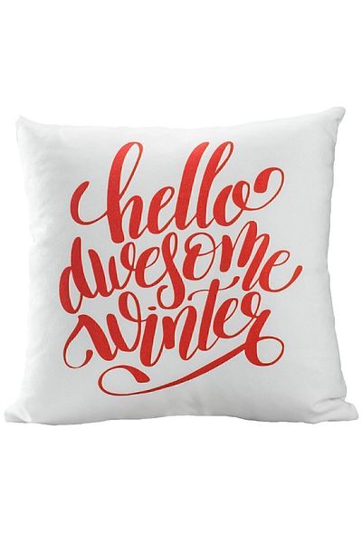ÖZENEV Christmas Throw Pillow Cover 43X43 White & Red Welcome Wonderful Winter-Summer