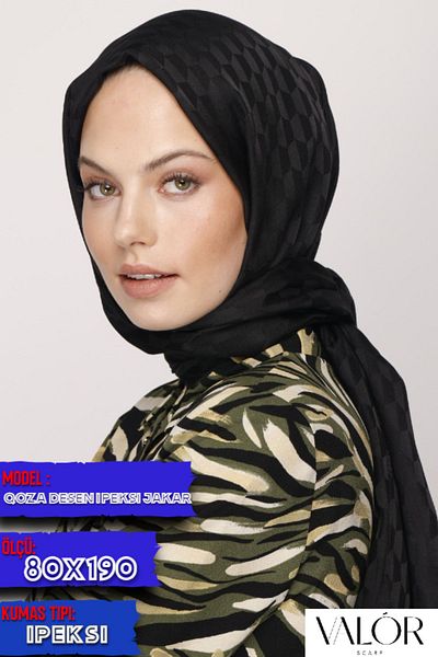 VALORSCARF شال جاكار حريري بنمط Qoza أسود 80x190
