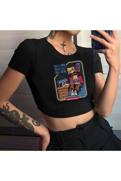 Le Savu Είναι εντάξει να δεν είσαι εντάξει με τύπωμα Μαύρο Χρώμα Crop
