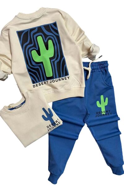 Riccotarz Σετ φόρμας για αγόρι μπλε - Φούτερ διπλής όψης με στάμπα κάκτου