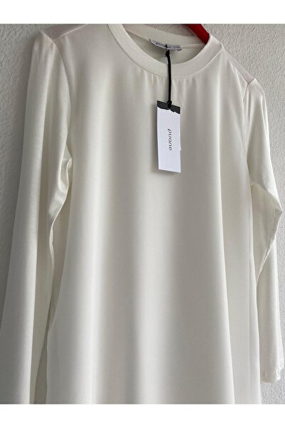 Puane Μπροστινή λεπτομέρεια σιφόν μακρυμάνικο εσώρουχο τουνίκ 10269 - Λευκό