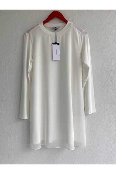 Puane Front Chiffon Detail Long Sleeve Underwear Tunic 10269 - White
