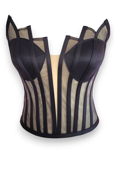 FİYPER Corset cu sârmă transparentă neagră, bustieră, rochie de mireasă, mărime gata