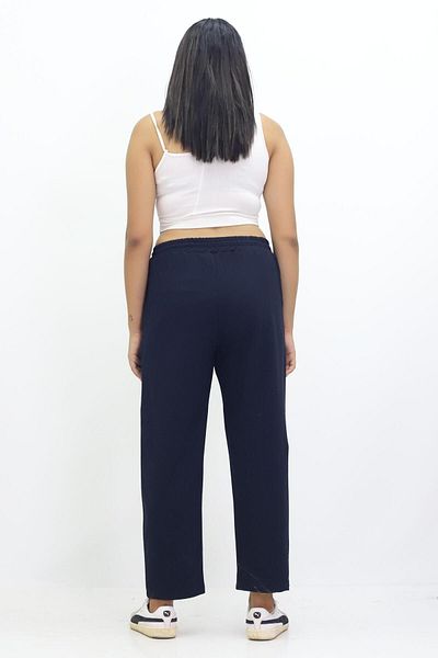 Kamex Navy Blue Plus Size Combed Cotton Sweatpants and Trousers Set