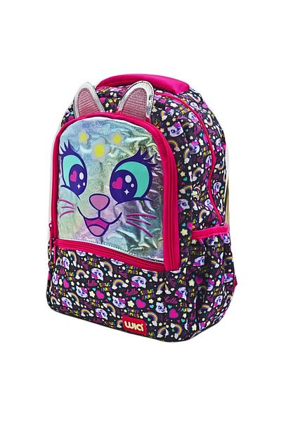 Wia Sweet Cat 3 Compartment Black School Backpack