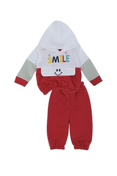 Bebelop Baby Girl Smile Print Hooded 2-Piece Top and Bottom Tracksuit Set