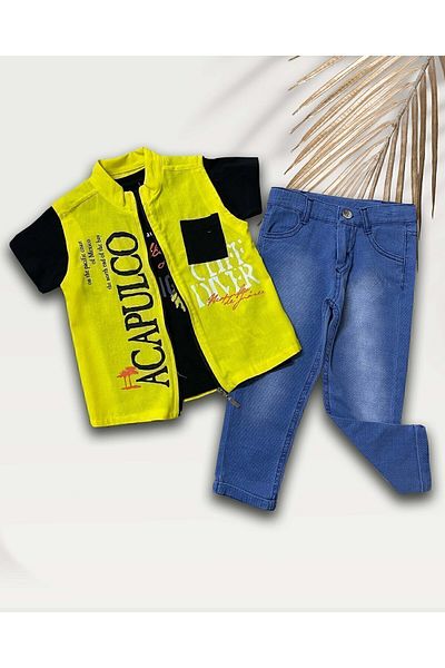 Bebelop 3 Piece Boy's Jeans Trousers Suit with Vest