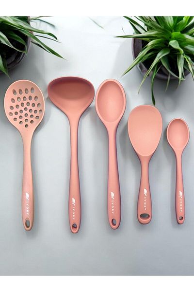 Multiamo Silicone Colander Ladle Set - Heat Resistant, 5 Pieces, 8Cm/22Cm/20Cm/28Cm