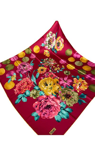 PİRAMİT 90cm X 90cm Fuchsia Pyramid Scarf - Digital Print Floral Pattern Es-08