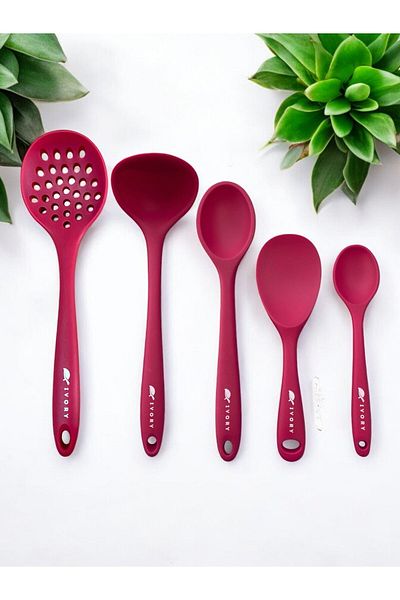Multiamo Silicone Colander Ladle Set - Heat Resistant, 5 Pieces, 8Cm/22Cm/20Cm/28Cm