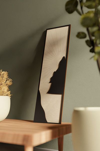 acargrafik Masă de lux din lemn cu design decorativ de peisaj de munte