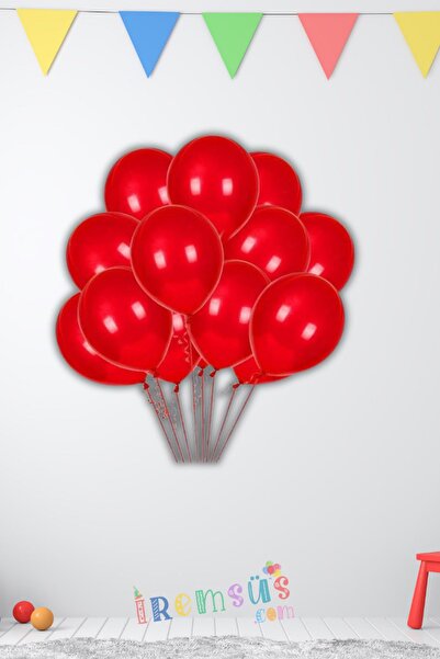 mypartyready Metalik Ton Kırmızı Renk Lateks Balon 10 Adet Metalik Kırmızı Re...