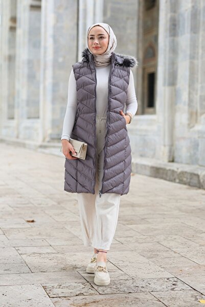 LOCCO Сірий капюшон без рукавів надувний жіночий жилет