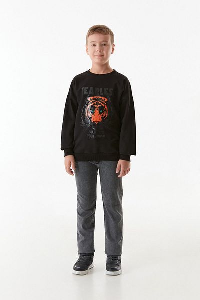 Fulla Moda Момчешки суитшърт с кръгло деколте и щампа на тигър