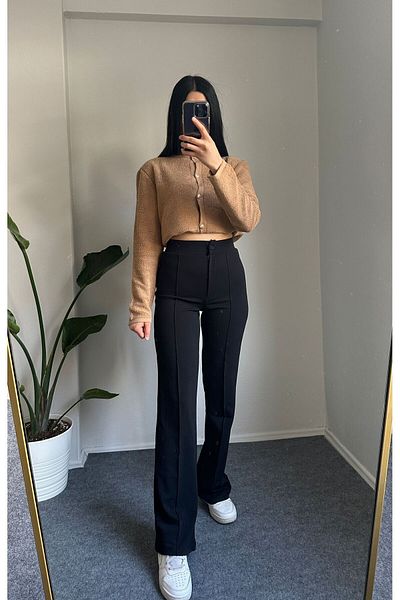 Club Floral Fashıon Lisa Black Crepe Trousers