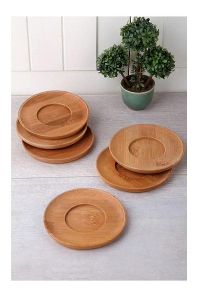 PANJI Bamboo Round Tea Plate Set of 6
