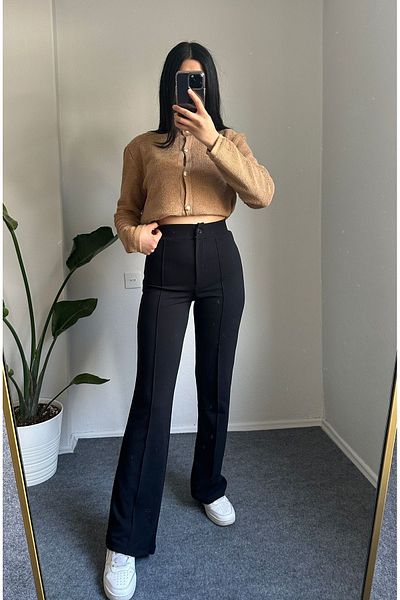 Club Floral Fashıon Lisa Black Crepe Trousers