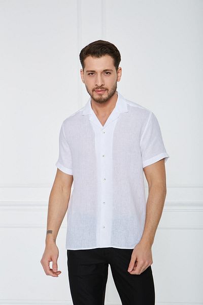 Paşahan Λευκό λινό πουκάμισο Comfort Fit