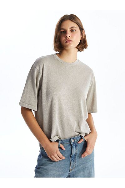 LC Waikiki Lcw Crew Neck Shiny Look Short Sleeve Oversize Women's Knitwear Sweater