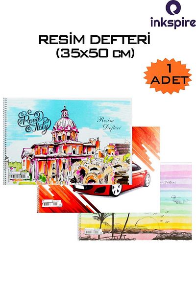 inkspire 35X50 cm Spiral Picture Notebook - 15 Sheets, 1 Piece, Medium Size Wire Notebook with Cardboard Cover