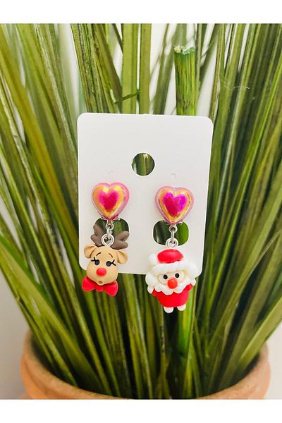 1PARÇAMAVİ Santa Claus Christmas Clip Non-Perforated Earrings - Compression Earrings