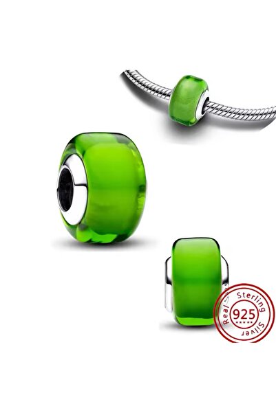 POSEİDONS JEWELLERY Yeşil Murano Cam Charm 925 Ayar