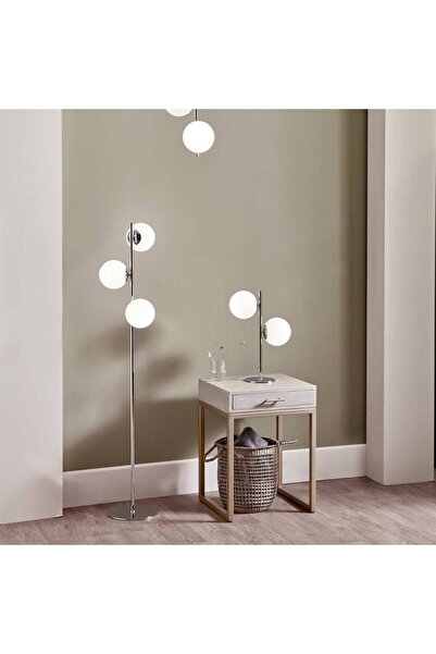 VİSENTE HOME Beyaz Cam Küre Kanatlı Lambader ve Masa Lambası Seti
