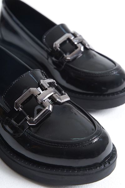 Buem Loafer din piele lacuita lucioasa - Pantofi Oxford confortabili cu talpa medie si catarame