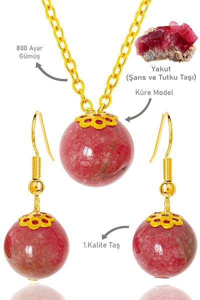 Erilsa Gold Globe Model Ruby Stone Necklace and Earring Set - Silver Apparatus, Certified