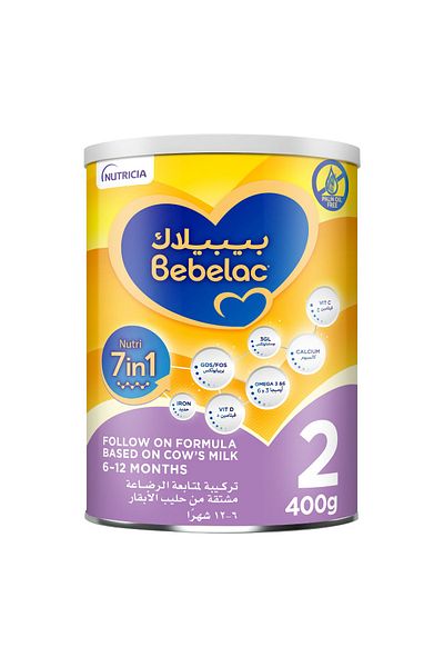 Bebelac 2 تركيبة Nutri 7in1 Follow On Formula للأطفال من عمر 6 إلى 12 شهرًا، 400 جرام