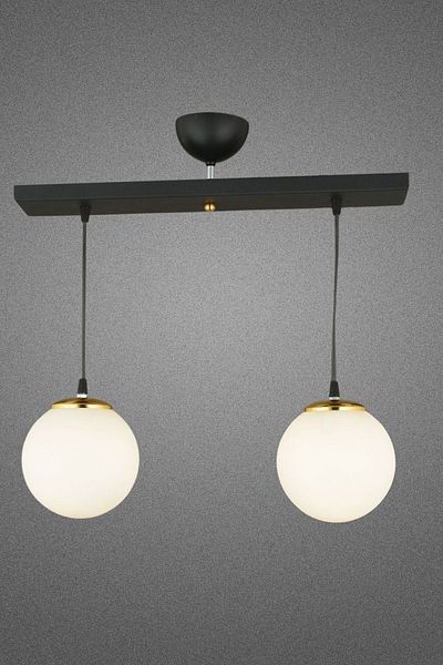 SONSUZ AYDINLATMA&AVİZE Endless Row Black 2-Piece White Globe Glass Pendant Lamp Luxury Chandelier