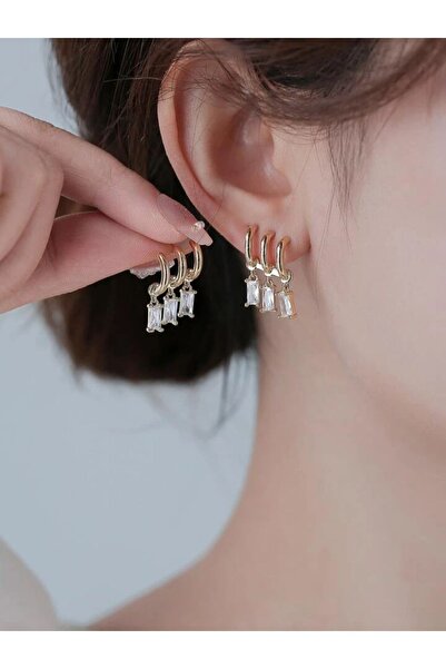 AychaAksesuar Steel non-tarnish Vip series gold color white stone 3-piece app...