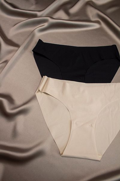 LikeSwan Laser Cut 2-Piece Cream and Black Slip Panties - Non-Marking and Lycra