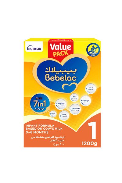 Bebelac 1 Nutri 7in1 Infant Milk Formula from Birth to 6 months, Value Pack 1200g