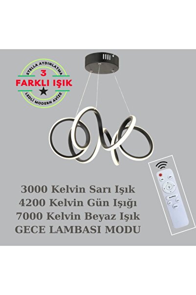 Stella Siyah Kumandalı Ledli Avize Sarkıt Gün Işığı Avize Oturma Odası Mutfak Genç Odası Hol