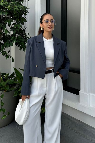 Nazliye Premium Anthracite Blazer Jacket - Padded